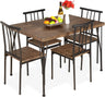 5-Piece Metal and Wood Indoor Modern Rectangular Dining Table Furniture Set  / 4 Chairs - Drift Brown