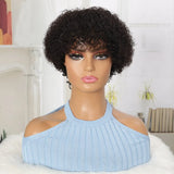 Brazilian Curly Human Hair Wigs With Bang Short Pixie Cut Bob Wig 150% Density Full Machine Made Wigs For Women