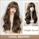 LM Dark Brown Wig Long Wave Wigs for Women Synthetic Hair Wig With Bangs Heat Resistant Party Daily Natural Use