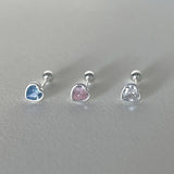 Tragus Helix Piercing Heart Earrings for Women Simple Pink Blue Zircon Silver Color Daith Lobe Ear Stud Cartilage Jewelry KAE312