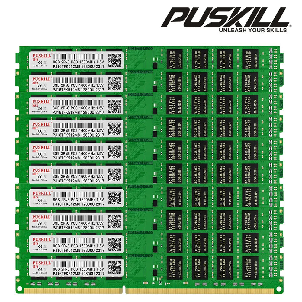 10 PCS PUSKILL Desktop Memoria Ram DDR3 8GB 4GB 2GB 1.5V 240 Pin PC3 1600MHz 1333MHz Udimm Memory Wholesale