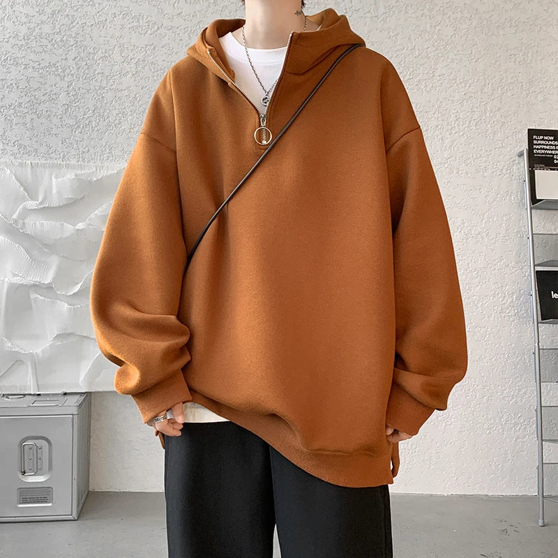 Turtleneck Hoodie Zipper Pullovers Streetwear Hip Hop Hooded Sweatshirt Men Clothing Korean Couples Harajuku Coat