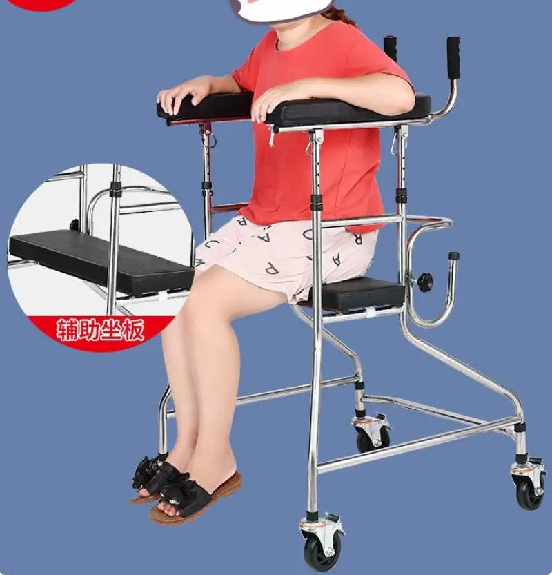 Elderly Trolley Walker with Four-Wheel Mobility Aids Elderly Stroke Hemiplegia Lower Limbs Rehabilitation Training Walking Stand