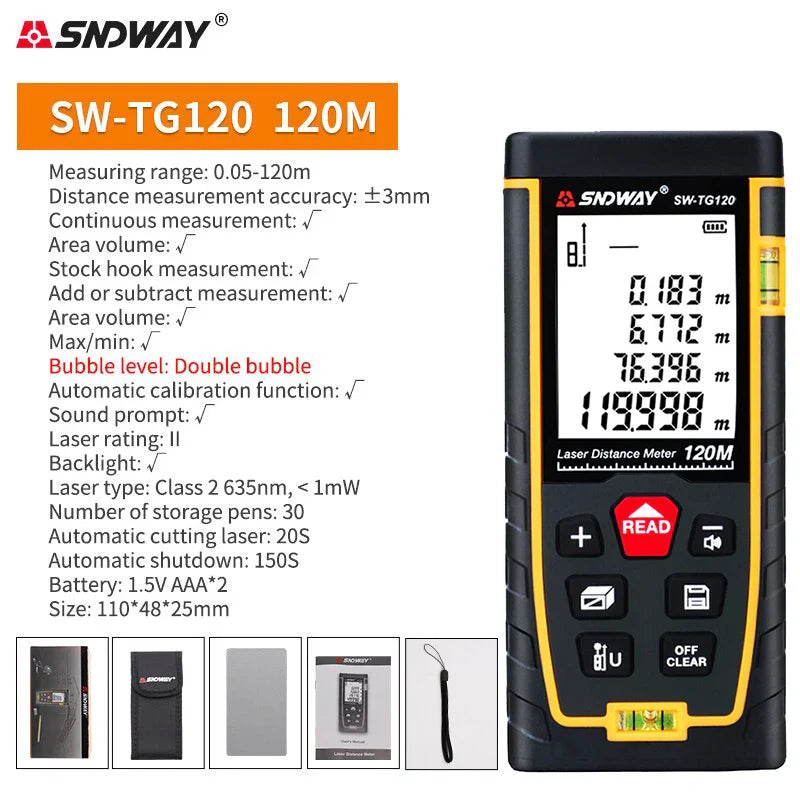 SNDWAY Laser Distance Meter Digital Rangefinder Mini Laser Tape Measure Range Finder Professional M/In/Ft Laser Measuring Meter