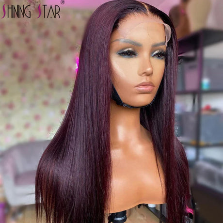 Peruvian Burgundy 13×6 Lace Front Wig 99J Red Colored Straight 13x4 Lace Frontal Wig Human Hair Pre-Plucked Transparent Lace Wig