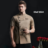 Men Women Chef Jacket Cooking Shirt Apparel Short Sleeve Tops Apron Waiter Waitress Workwear Chef Clothes Cafe Catering Uniform