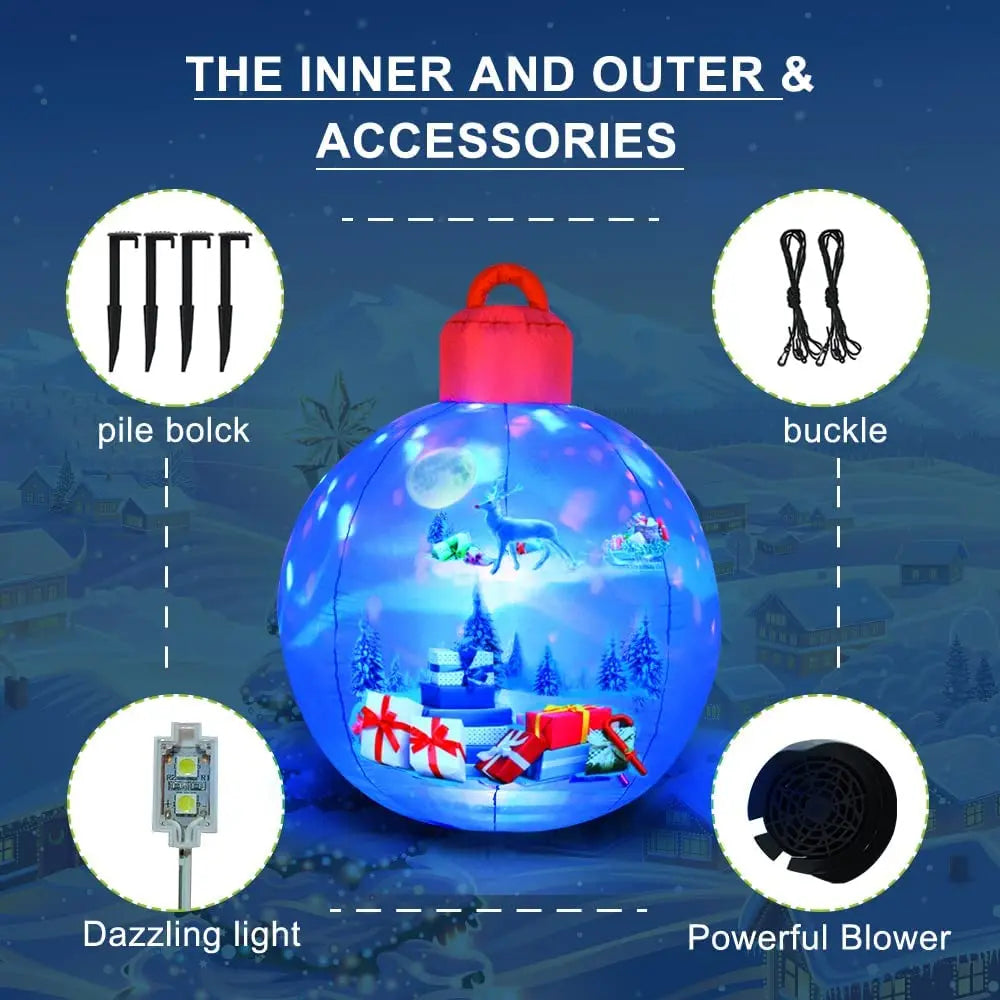 Christmas Inflatable Balls Decorations Blow Ups Christmas Ornament Blue Ball with Santa Gift Designed Pattern Indoor Outdoor Toy