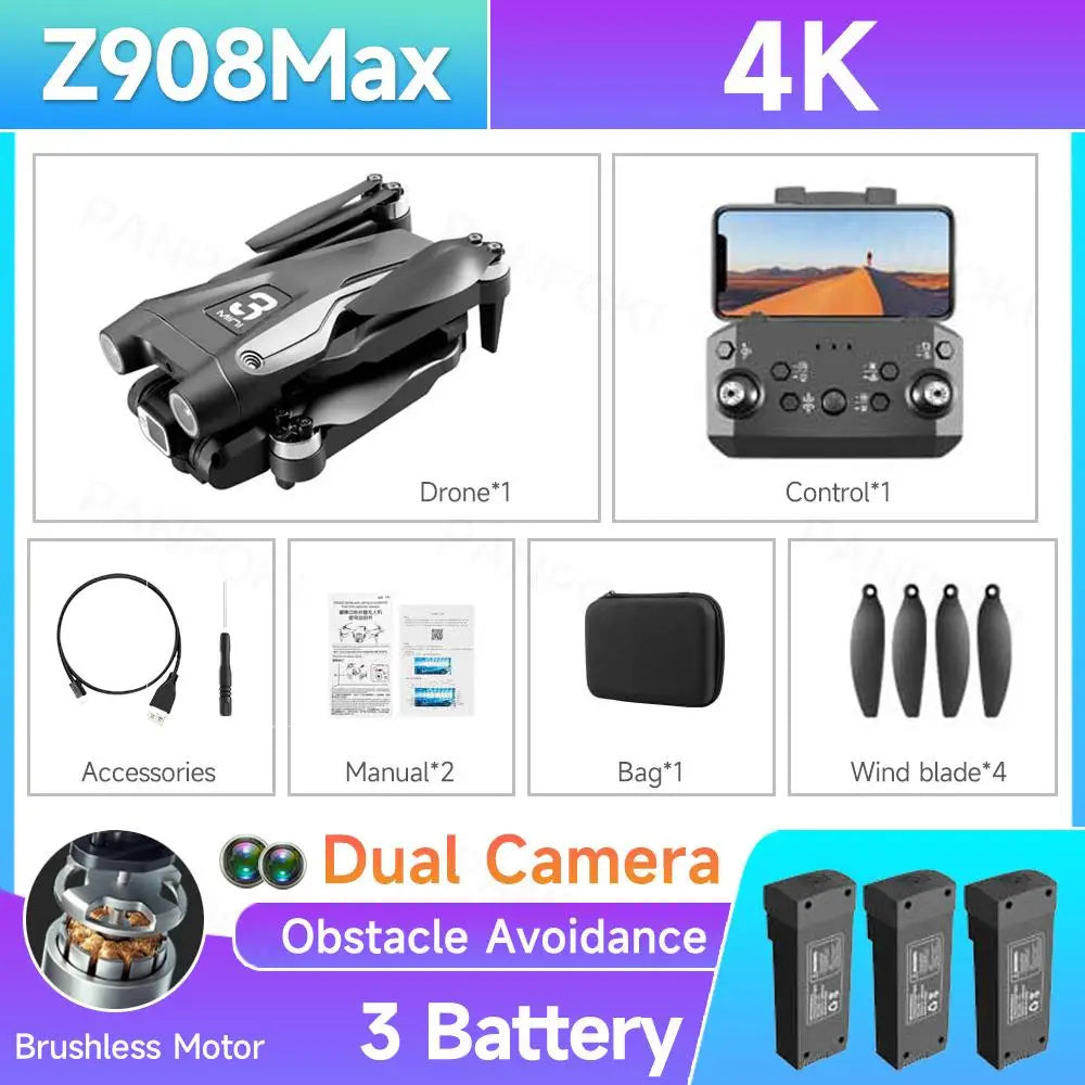 2023 HOT Z908 Pro / MAX Drone 2.4G WIFI Mini 4k Profesional Obstacle Avoidance Helicopter Remote Control Quadcopter RC Dron Toys