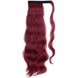 Synthetic Ponytail Hair Extension Natural Hairpiece Clip In Wrap Around Pony Heat Resistant Black Burgundy Hairstyle