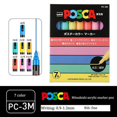 UNI Posca Markers marcadores PC-1/3/5M Acrylic Permanent Graffiti Pen Art Supplies For Rock Metal Leather Ceramic Glass Plastic