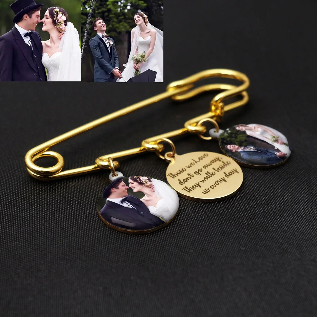 Personalised Bridal Photo Charm Custom Photo Brooch Photo Tie Tack Wedding Bouquet Pin Wedding Memorial Gift for Bride Groom