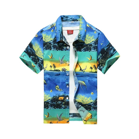 26 Colors Summer Fashion Mens Hawaiian Shirts Short Sleeve Button Coconut Tree Print Casual Beach Aloha Shirt Plus Size 5XL