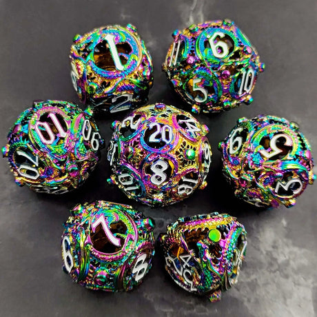 7PCS/SET DND Metal Dice Set Three-dimensional Flying Dragon 3D Metal Dice D&D Hollow Metal Dice Set DnD RPG Polyhedral Games