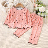 hibobi 2-Piece Girl Spring Allover Heart Printed Long Sleeve Top & Matching Pants Comfortable And Cute Loungewear Set