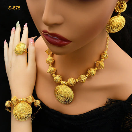 ANIID Africa Luxury Round Ball Jewelry Sets For Lady Bridal Party 24k Gold Color Necklace Set Indian Nigerian Wedding Gifts New