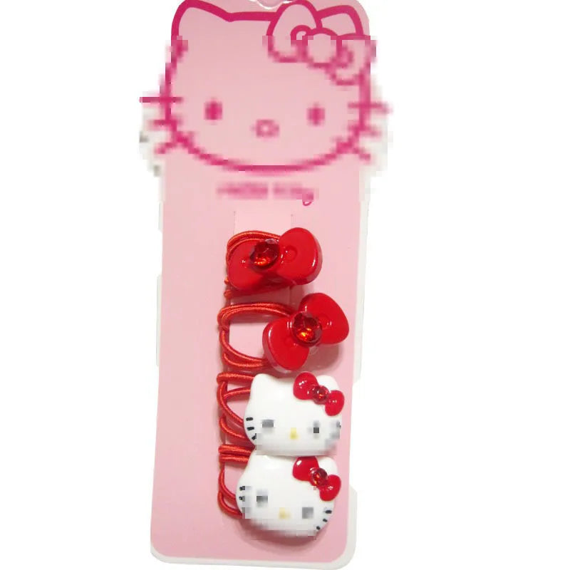 4pcs Sanrio Hello Kitty Children's Hairpin Hair Rope Rubber Band Hair Accessories Bow Hair clip girl kid hair ring