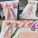 25pcs Rose Gold Satin Chair Bow Sashes Wedding Chair Ribbon Butterfly Ties For Party Event Hotel Banquet Decoration