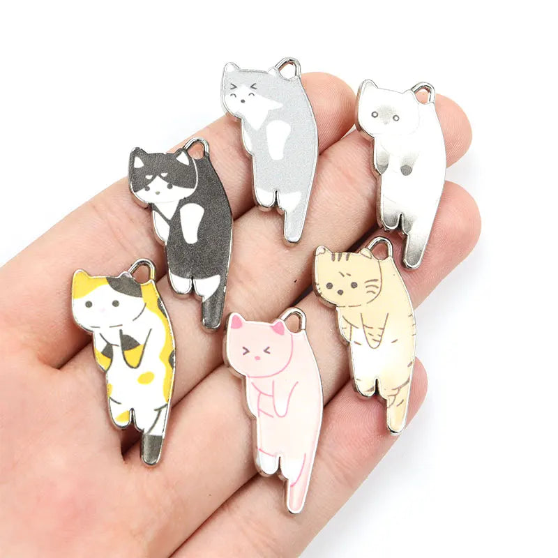 10pcs Kawaii Pet Kitten Enamel Charms for DIY Ornaments Accessories Necklace Earrings Keychain Cute Lazy Cat Alloy Pendants