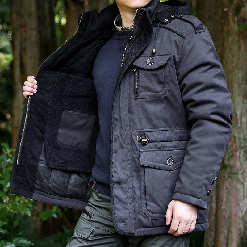 Men's Casual Jacket Fashion Winter Parkas Male Fur Trench Thick Overcoat Heated Jackets Cotton Warm Coats Long-sleeved Hooded