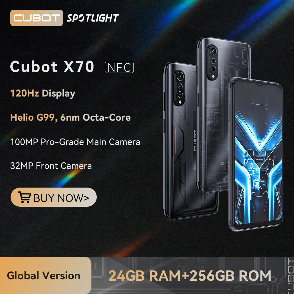 Cubot X70, Smartphone Android 13, Helio G99, Octa-Core, 120Hz 6.583 Inch Screen, 24GB RAM(12+12GB), 256GB ROM, 100MP Camera, NFC