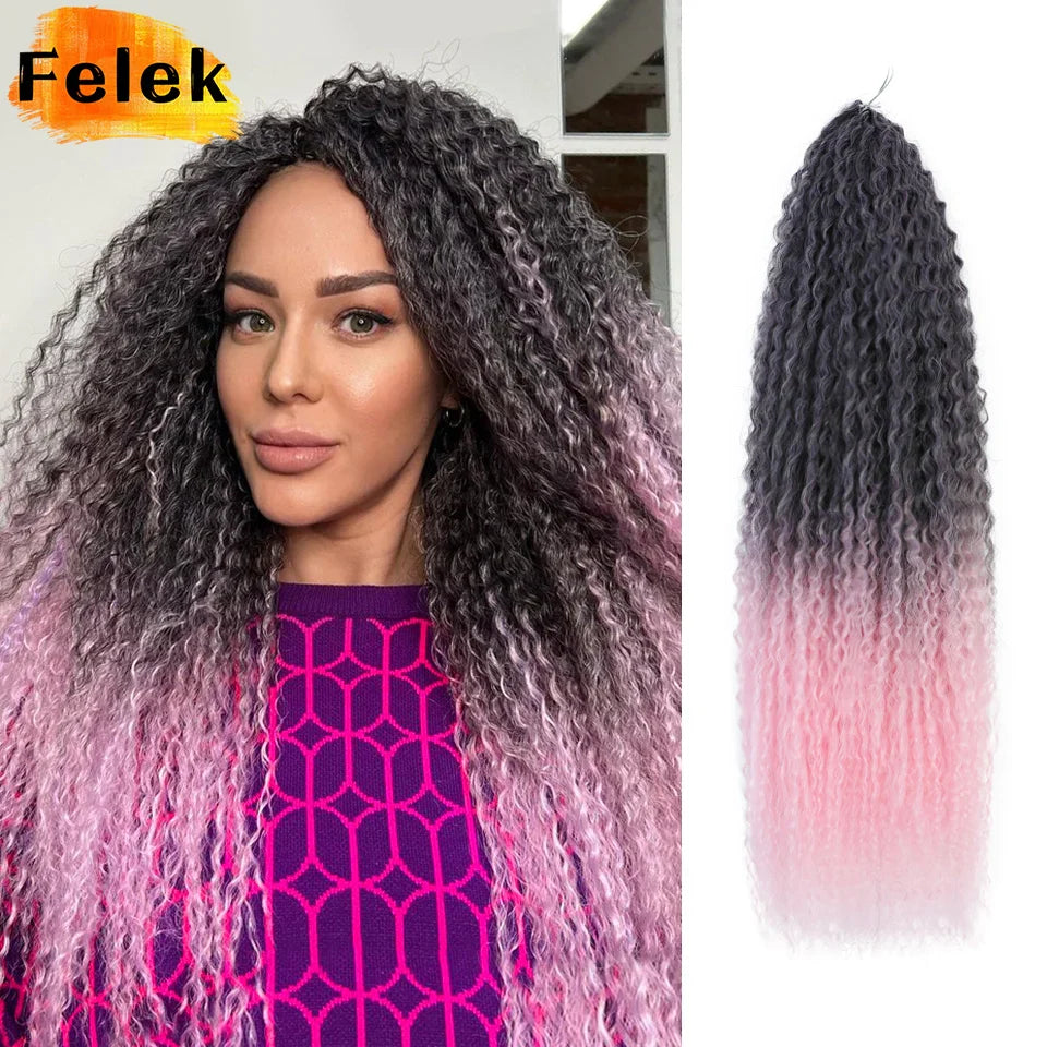 Brazilian Braids Synthetic Curl Hair Soft Braiding Extension 20-28 Inch Afro Crochet Hair Long Water Wave Ombre Color Hair Felek