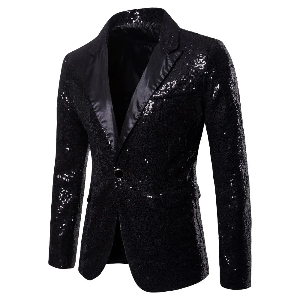 Men's Suit Round Sequin Pocket Single Row Button Wedding Groom Stage Show Hosting Dinner Menswear Bar Dance Casual Men Blazer