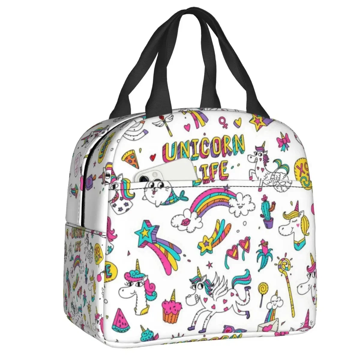 Unicorn Rainbow Insulated Lunch Tote Bag For Shooting Star And Magic Wand Thermal Cooler Food Lunch Box Work School Travel