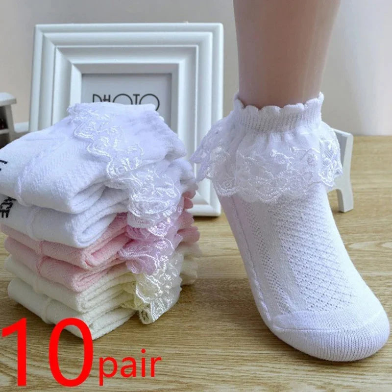 10 Pairs/lot Baby Girls Kids Lace Ruffle Socks Princess Mesh Children Ankle Short Breathable Cotton Socks For Girls