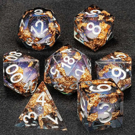 Sharp Edge Dice Dungeons and Dragons liquid core Dice , Resin sharp edge dice set dnd, D20 d&d dice , Galaxy Dice set