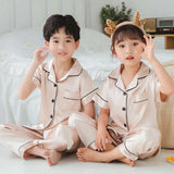 Girls Pink Satin Pajamas Sets Children's 2pcs Nightgowns Loungewear Boys Silk Pyjamas Teenager Nightgowns Sleepwear for 2-14T