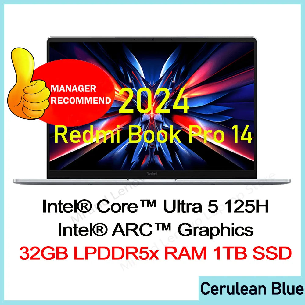 Xiaomi Redmi Book Pro 14 2024 Ultra 5/Ultra 7 Intel ARC Graphics 16G/32G LPDDR5x RAM 512G/1T SSD LCD 2.8K 120Hz Screen Mi Laptop