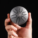 HLURU 3 Inches Steel Tongue Drum 6 Notes Hand Held Ethereal Drum Zen Meditation Tool Spirit Exercise Percussion Instrument Toy