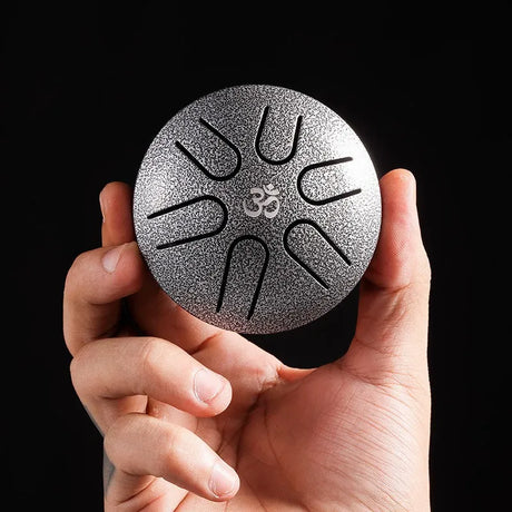 HLURU 3 Inches Steel Tongue Drum 6 Notes Hand Held Ethereal Drum Zen Meditation Tool Spirit Exercise Percussion Instrument Toy