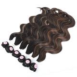 X-TRESS Body Wave Hair Bundles With Middle Part Closure Soft Synthetic Hair Weave Extensions For Black Women 7PCS One Pack