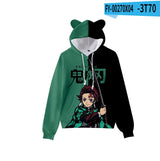 Anime Demon Slayer Hoodies Women Cat Ears Cartoon Sweatshirt Tops Kamado Nezuko 3D Harajuku Boys Girls Cosplay Costume Pullover