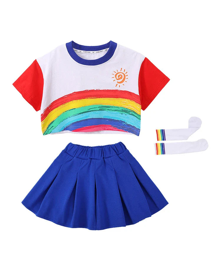 Kids Hip Hop Rainbow Striped Top Street Dance Skirts Boys Sweatshirt Joggers Pants Jazz Clothes Sets Children Girls Streetwear