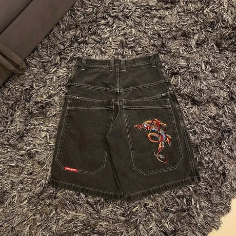 Y2K Hip Hop JNCO baggy jeans Denim Shorts vintage pattern Men Women Summer New Harajuku Gothic Men Basketball Shorts Streetwear