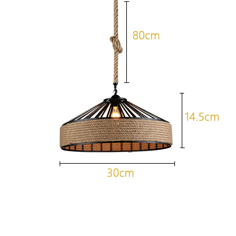 Classical Hemp Rope Pendant Hanging Lamp Lustre for Ceiling Chandelier Classic Retro Antique Industrial Iron Dining Room Light