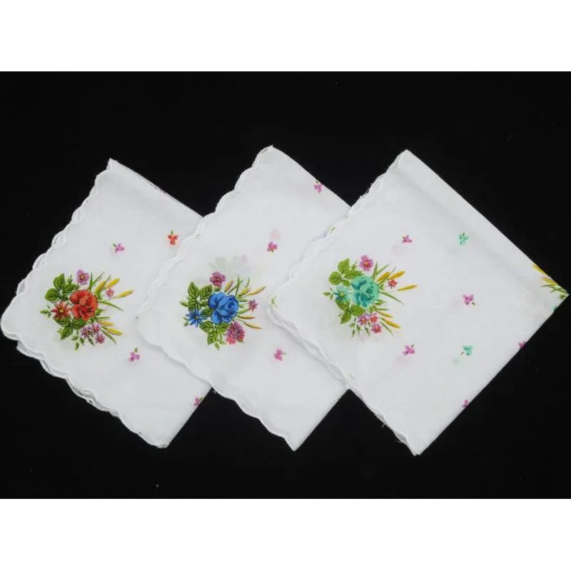 HOT white Ladies square Handkerchief Cotton Flowers Women children print face hand towels Hanky wedding Christmas Gifts 10pcs