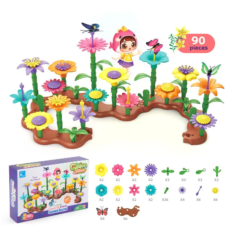 Flower Garden Building Toys Set For Kids Educational Activity for Preschool Toddler Creativity Stacking Block Games Gift