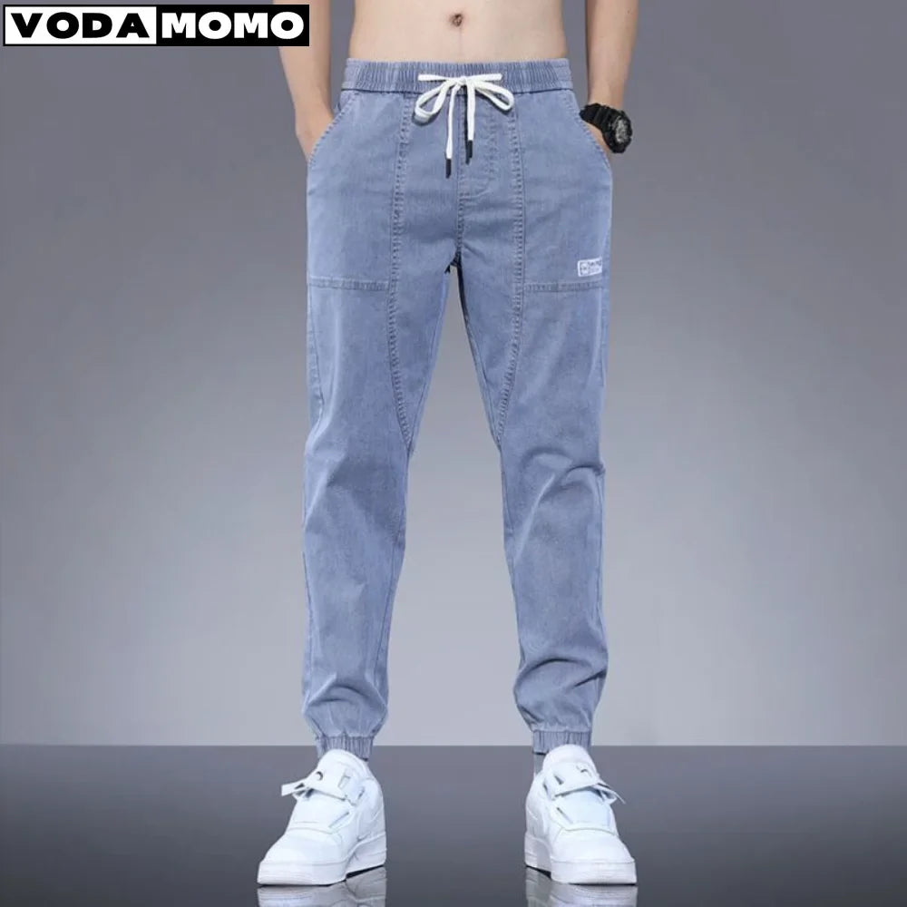 Japan Korean Fashion Men Wide Leg Jeans New Streetwear Straight Baggy Elastic Waist Denim Pants Male Casual Loose Trousers