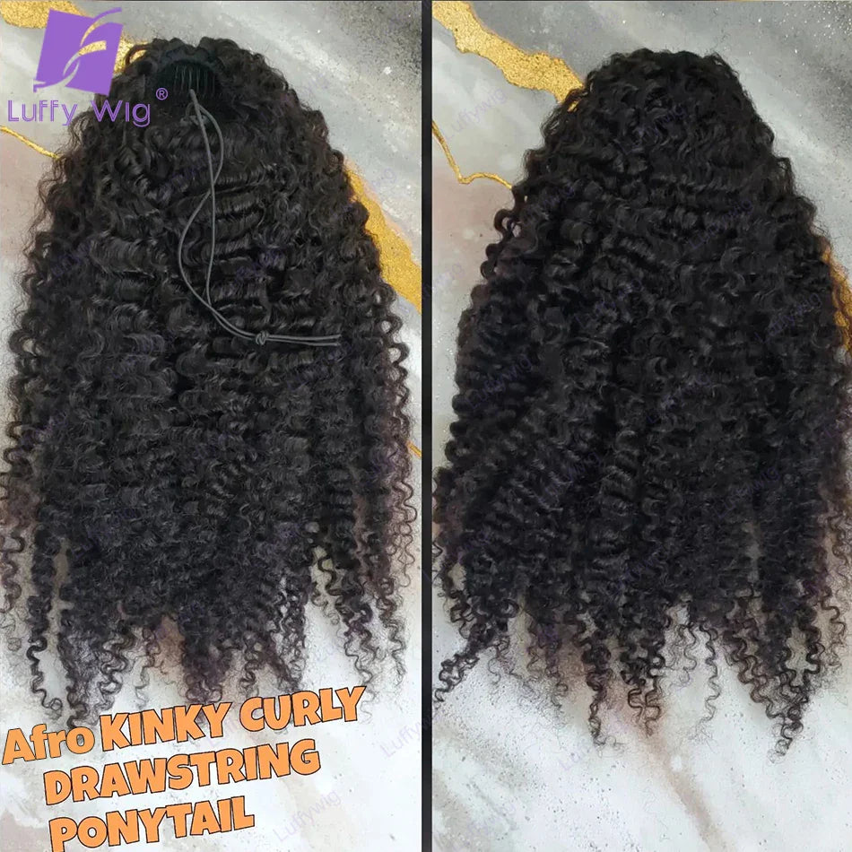 Afro Kinky Curly Human Hair Ponytail for Black Women Drawstring Ponytails Burmese Remy Hair Pony Tail Hair Extensions LUFFY