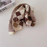 deer jonmi Korean Style New Winter Children Knitted Scarves Plaid Printed Retro All-match Toddlers Kids Warm Shawl