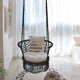 1pc Hanging Hammock Chair, Cotton Rope, Macrame Swing, Indoor Outdoor Black