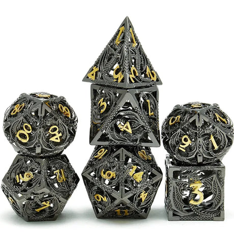 Mini Planet DND Metal Dice Set Three-dimensional Flying Dragon 3D Metal Dice D&D Hollow Metal Dice Set DnD RPG Polyhedral Games