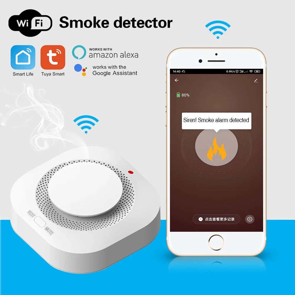 Tuya Smart WiFi 90DB Smoke Detector Sensor Alarm Home Security System Siren Fire Protection Smart Life APP Notification