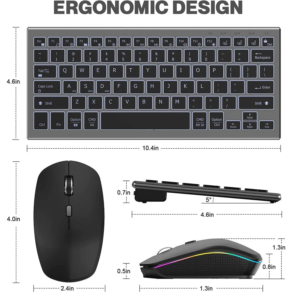 Mofi Wireless Backlit Keyboard and Mouse Combo Bluetooth 2.4G USB Rechargeable Multi-Device Keyboard Set for Windows PC Computer