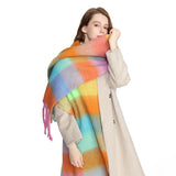 Luxury Cashmere Bright Solid Colors Women Scarf Winter Shawl and Wrap Bandana Pashmina Tassel Female Foulard Thick Blanket