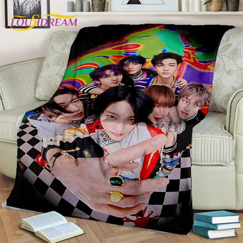 Korea Singer 3D Kpop Stray Kids Blanket,Soft Throw Blanket for Home Bedroom Bed Sofa Picnic Travel Office Rest Cover Blanket Kid