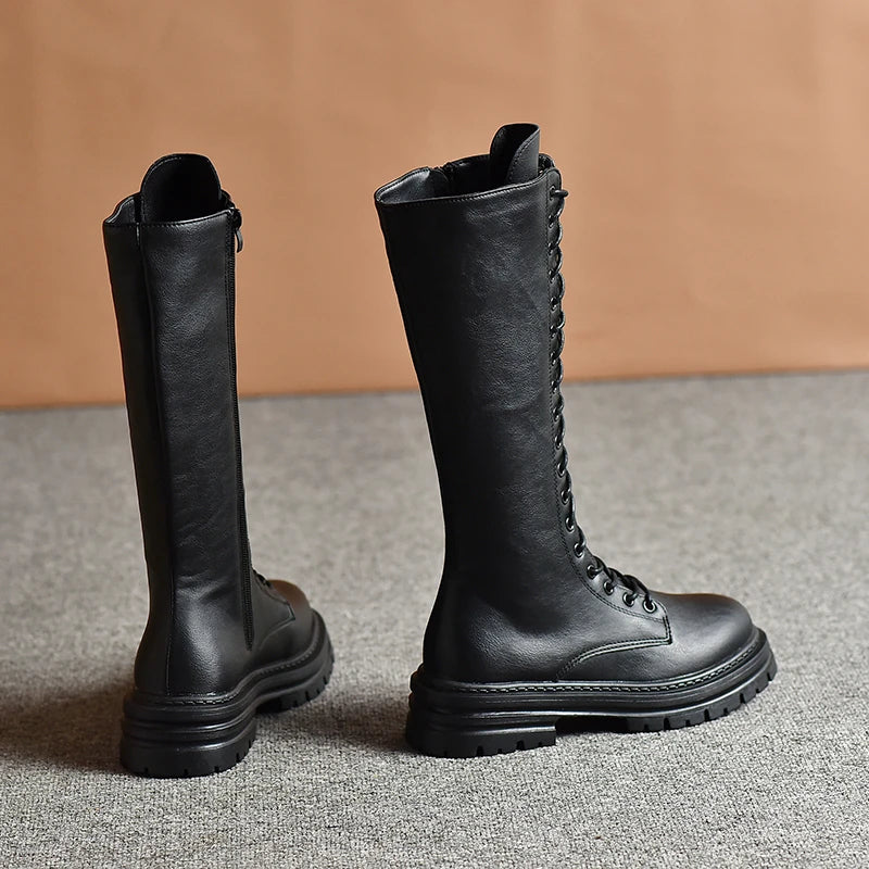 2024 New Platform Women‘s High Knee Boots Autumn Winter Patent Leather Knee High Boot Female Waterproof Heel Party Fetish Shoes